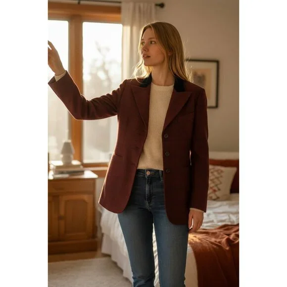 Kiton Womens Burgundy Plaid Blazer SizeEU  44 100% Cashmere New Without Tags. - Picture 3 of 15